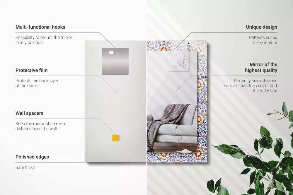 Lustro dekoracyjne prostokątne z nadrukiem w motyw mandali