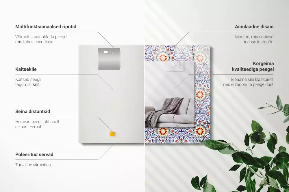 Lustro dekoracyjne prostokątne z nadrukiem w motyw mandali