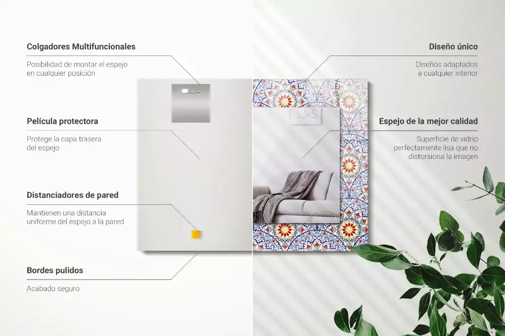 Lustro dekoracyjne prostokątne z nadrukiem w motyw mandali