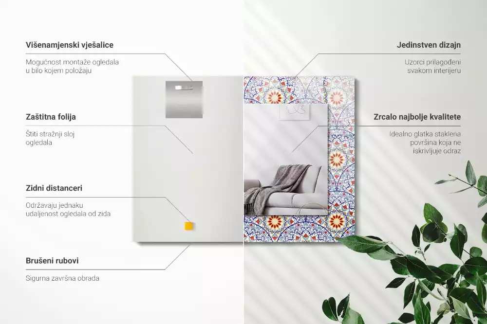 Lustro dekoracyjne prostokątne z nadrukiem w motyw mandali