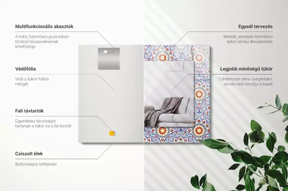 Lustro dekoracyjne prostokątne z nadrukiem w motyw mandali