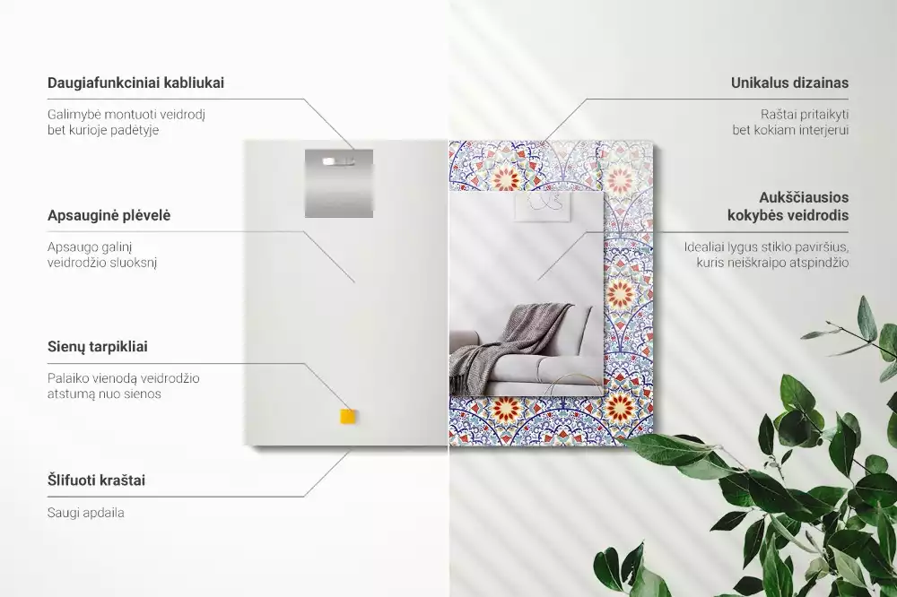 Lustro dekoracyjne prostokątne z nadrukiem w motyw mandali