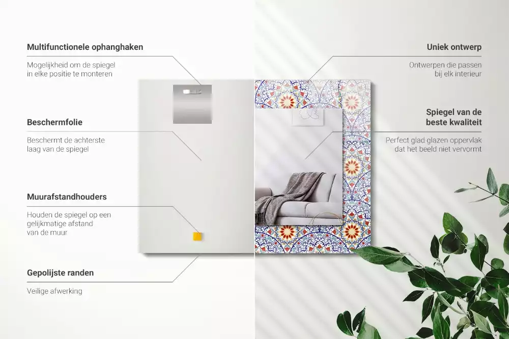 Lustro dekoracyjne prostokątne z nadrukiem w motyw mandali