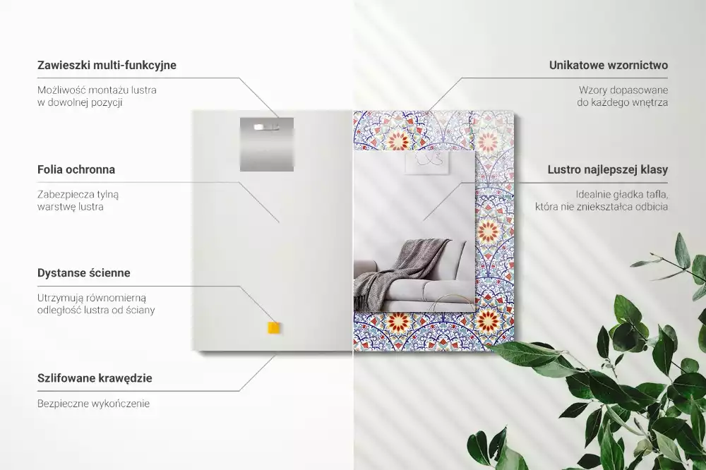 Lustro dekoracyjne prostokątne z nadrukiem w motyw mandali