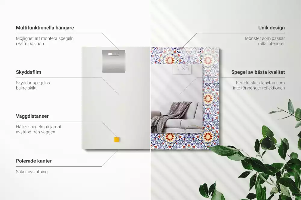 Lustro dekoracyjne prostokątne z nadrukiem w motyw mandali