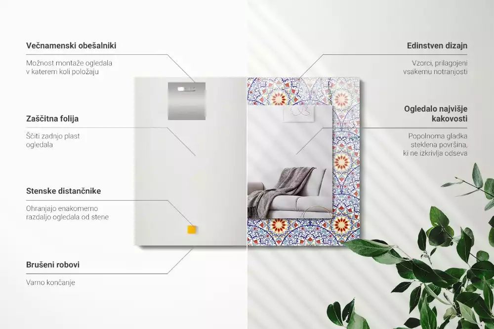 Lustro dekoracyjne prostokątne z nadrukiem w motyw mandali