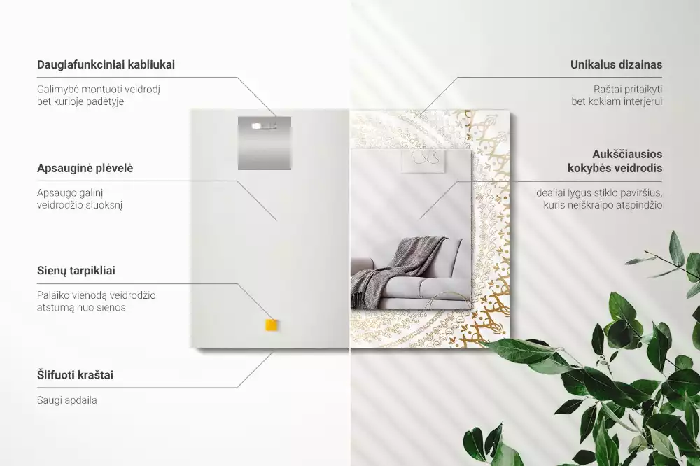 Lustro dekoracyjne prostokątne z motywem mandali