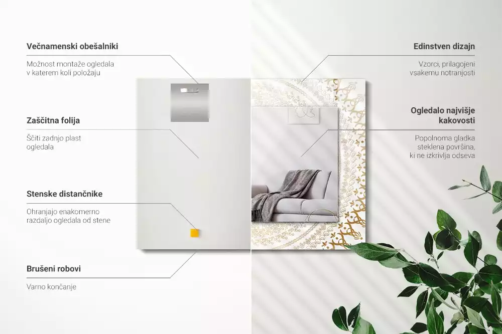 Lustro dekoracyjne prostokątne z motywem mandali