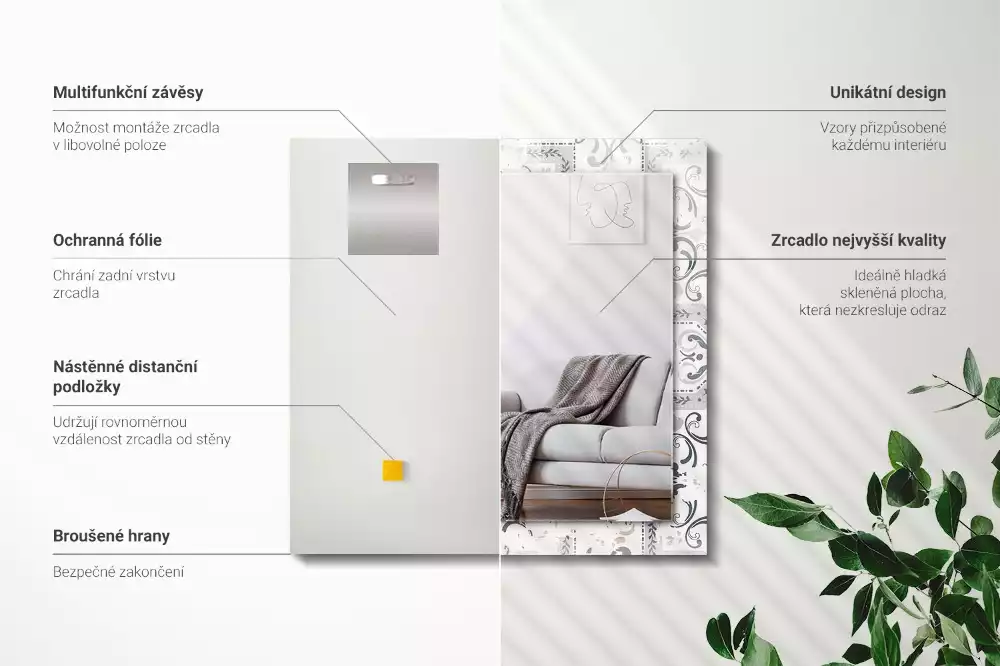 Lustro prostokątne z nadrukiem o wzorze kafelkowym z ornamentami