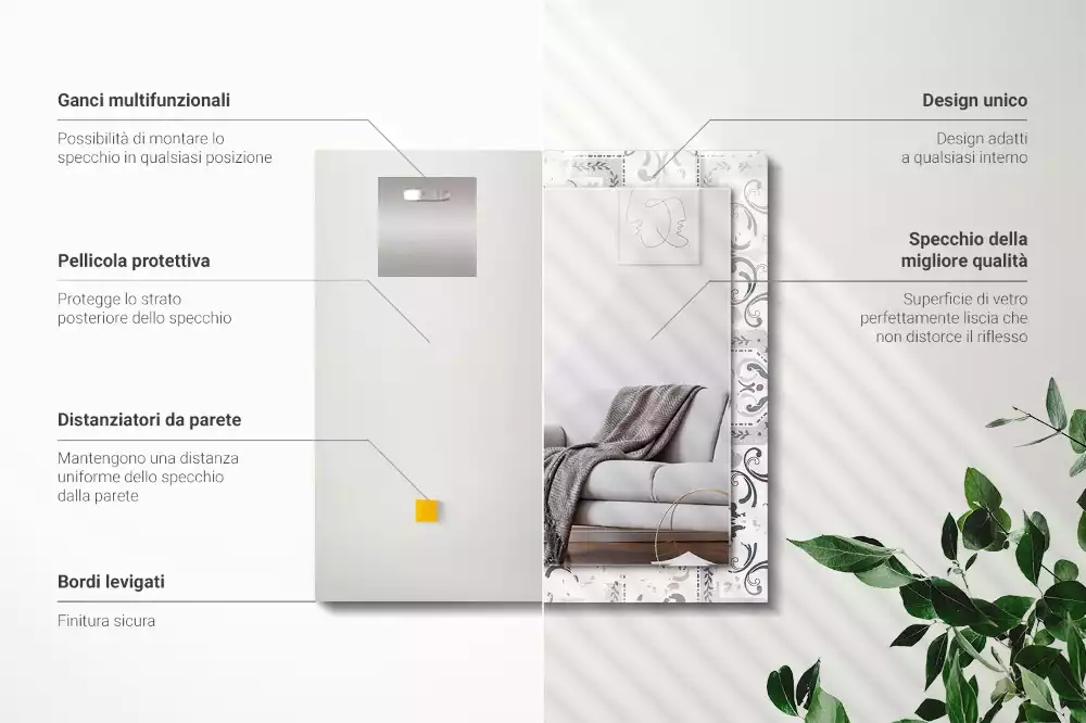 Lustro prostokątne z nadrukiem o wzorze kafelkowym z ornamentami