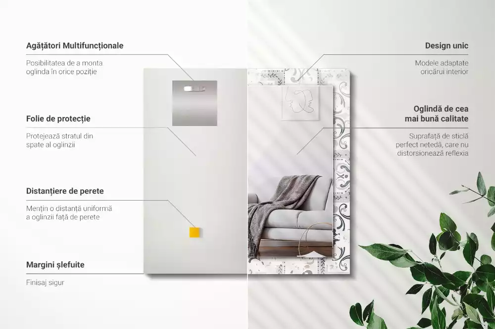 Lustro prostokątne z nadrukiem o wzorze kafelkowym z ornamentami