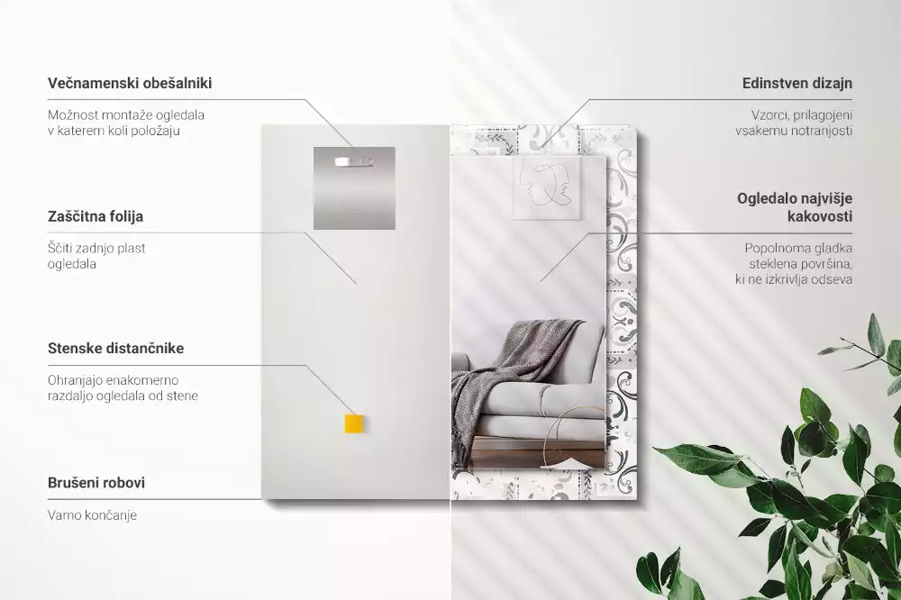 Lustro prostokątne z nadrukiem o wzorze kafelkowym z ornamentami