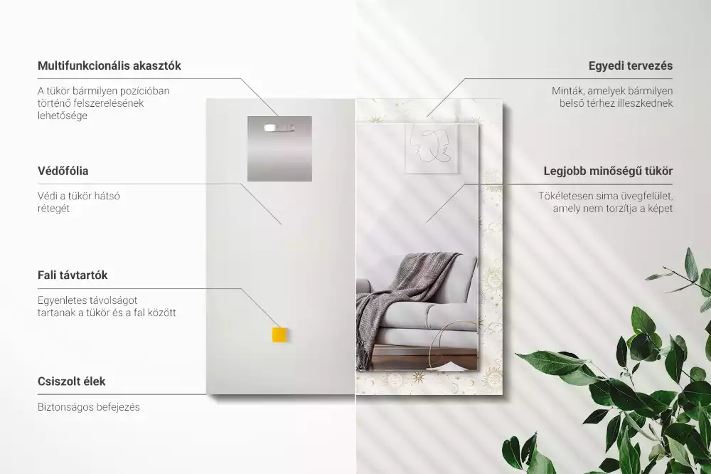 Lustro dekoracyjne z nadrukiem przedstawiającym słońce, księżyc i gwiazdy