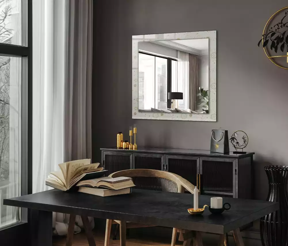 Lustro dekoracyjne z nadrukiem przedstawiającym słońce, księżyc i gwiazdy