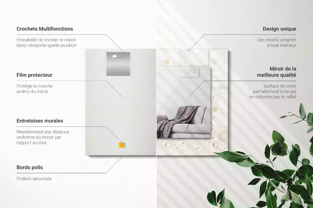 Lustro dekoracyjne z nadrukiem przedstawiającym słońce, księżyc i gwiazdy