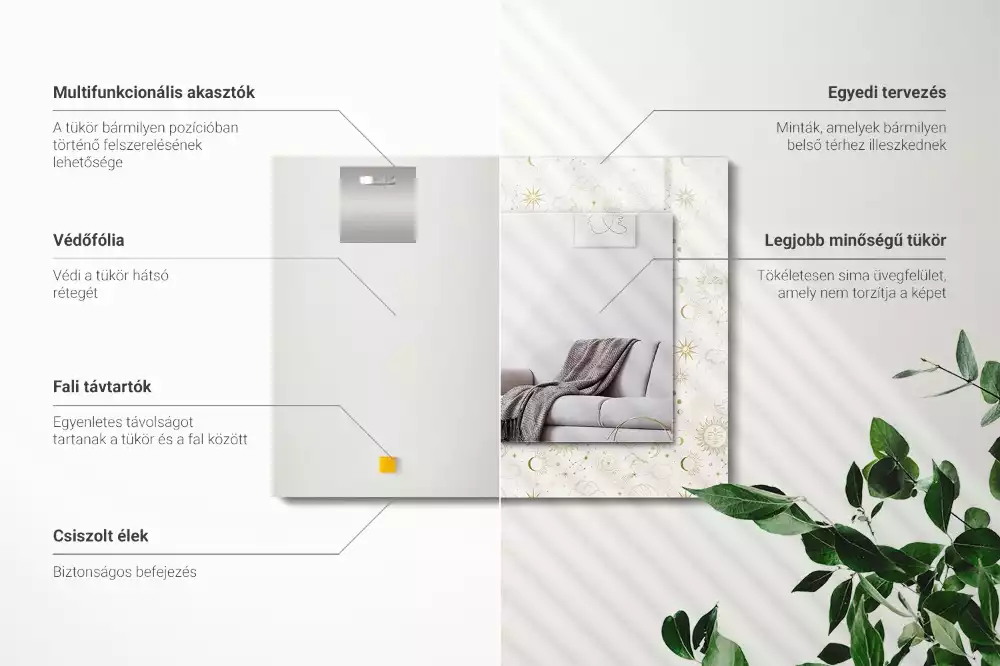 Lustro dekoracyjne z nadrukiem przedstawiającym słońce, księżyc i gwiazdy