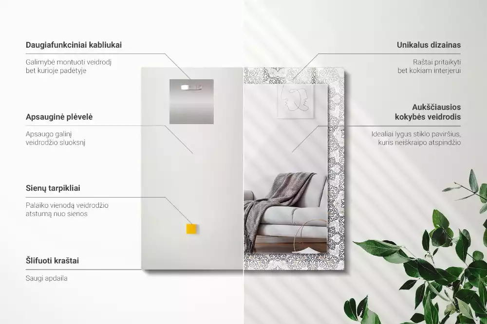 Lustro dekoracyjne prostokątne z ornamentowym wzorem