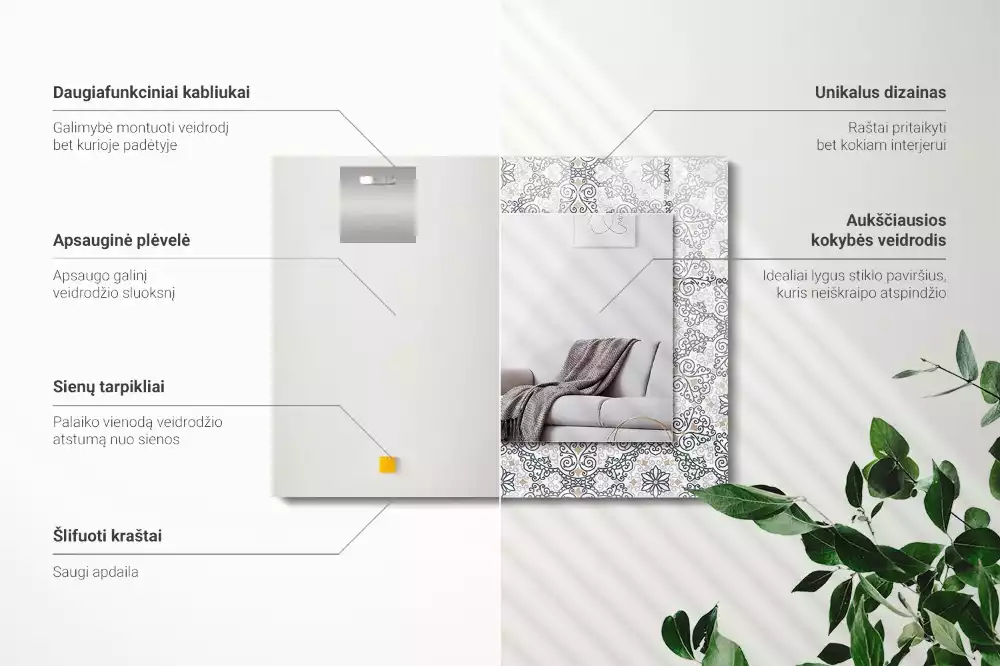 Lustro dekoracyjne prostokątne z ornamentowym wzorem