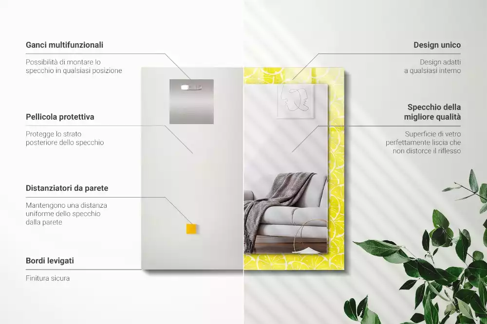 Lustro prostokątne z nadrukiem w motyw plastra cytryny