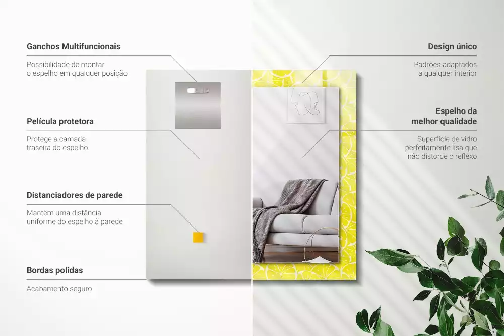 Lustro prostokątne z nadrukiem w motyw plastra cytryny