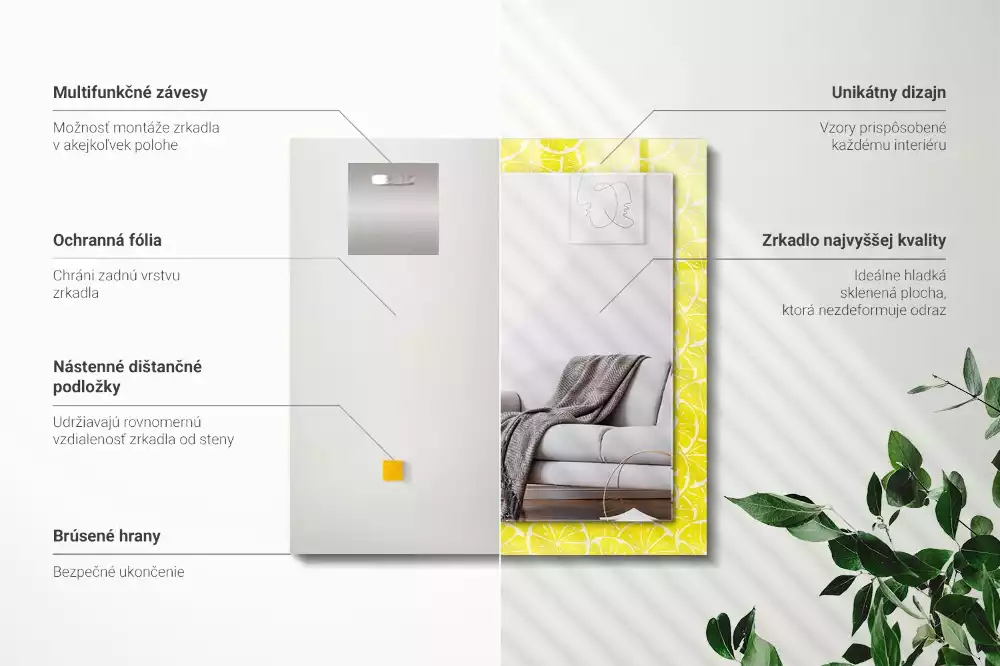 Lustro prostokątne z nadrukiem w motyw plastra cytryny