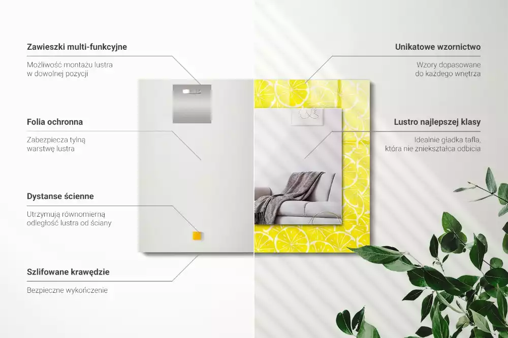 Lustro prostokątne z nadrukiem w motyw plastra cytryny