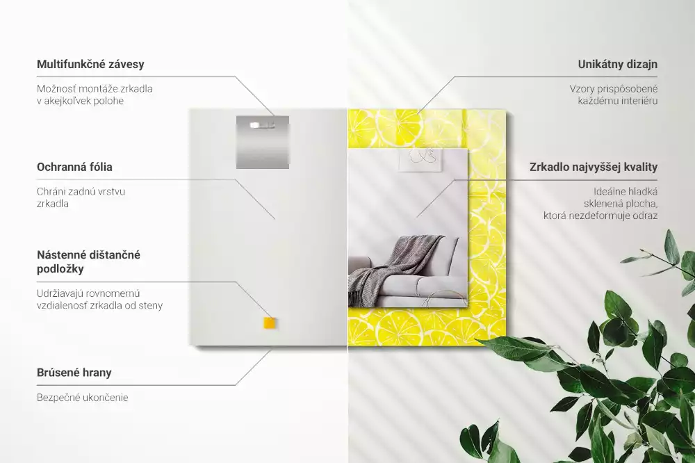 Lustro prostokątne z nadrukiem w motyw plastra cytryny