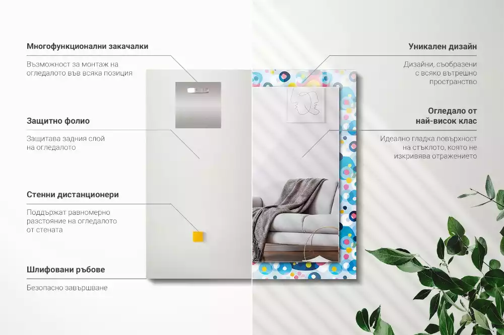 Lustro dekoracyjne z nadrukiem w kolorowe abstrakcyjne wzory