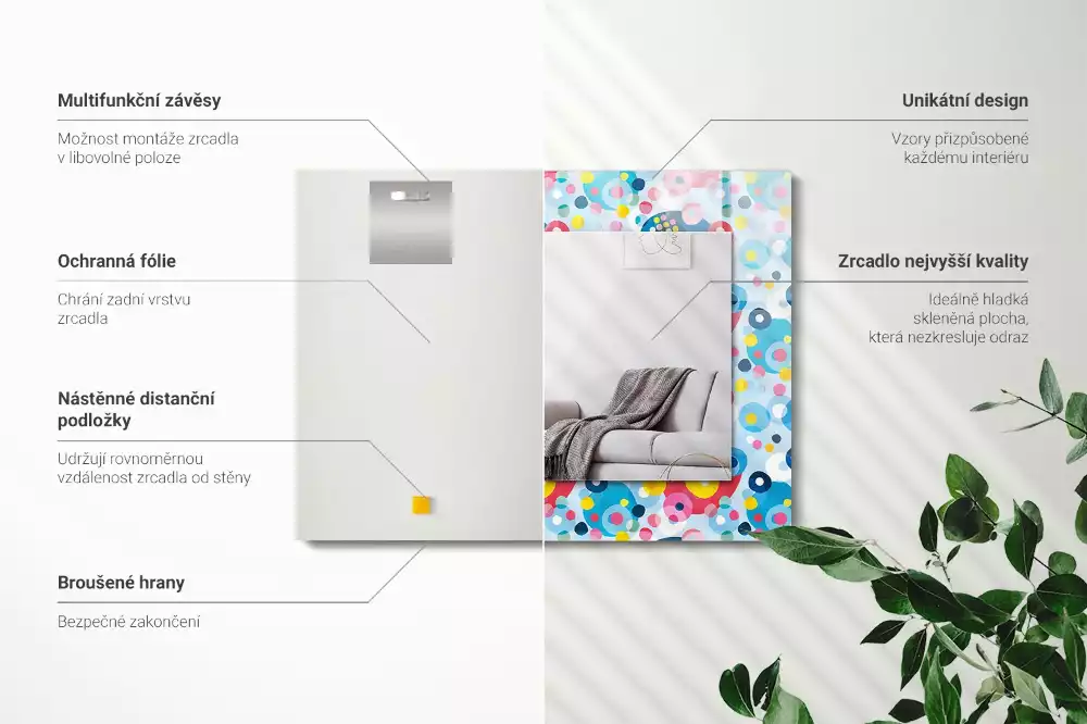 Lustro dekoracyjne z nadrukiem w kolorowe abstrakcyjne wzory