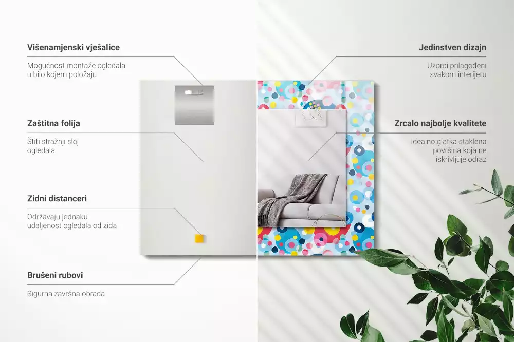 Lustro dekoracyjne z nadrukiem w kolorowe abstrakcyjne wzory