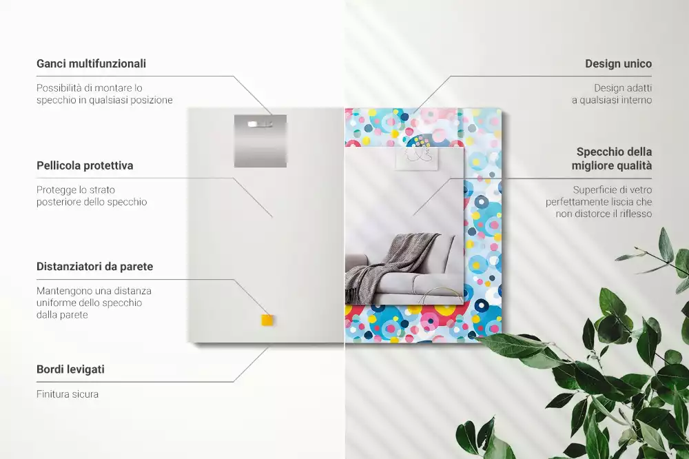 Lustro dekoracyjne z nadrukiem w kolorowe abstrakcyjne wzory