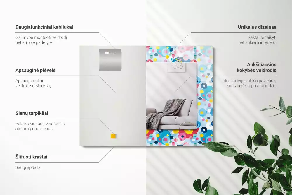 Lustro dekoracyjne z nadrukiem w kolorowe abstrakcyjne wzory