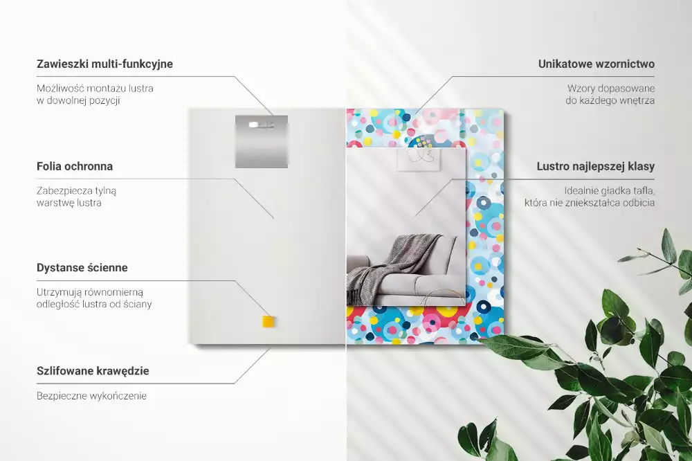 Lustro dekoracyjne z nadrukiem w kolorowe abstrakcyjne wzory