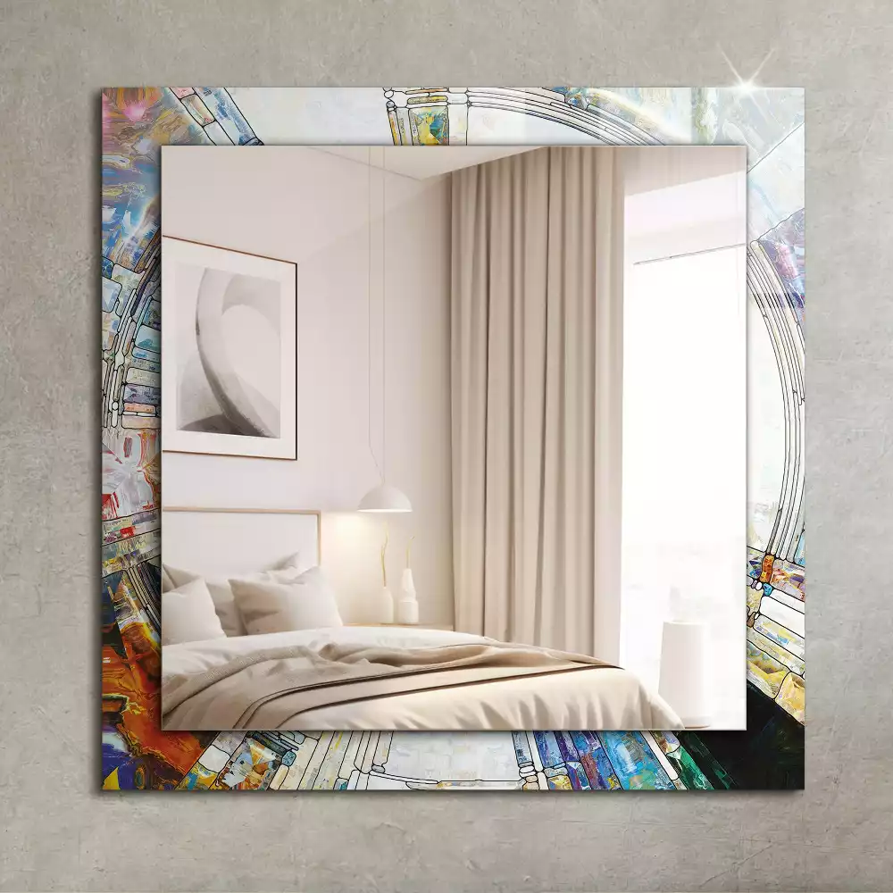 Lustro dekoracyjne prostokątne z motywem abstrakcyjnej mozaiki okręgów