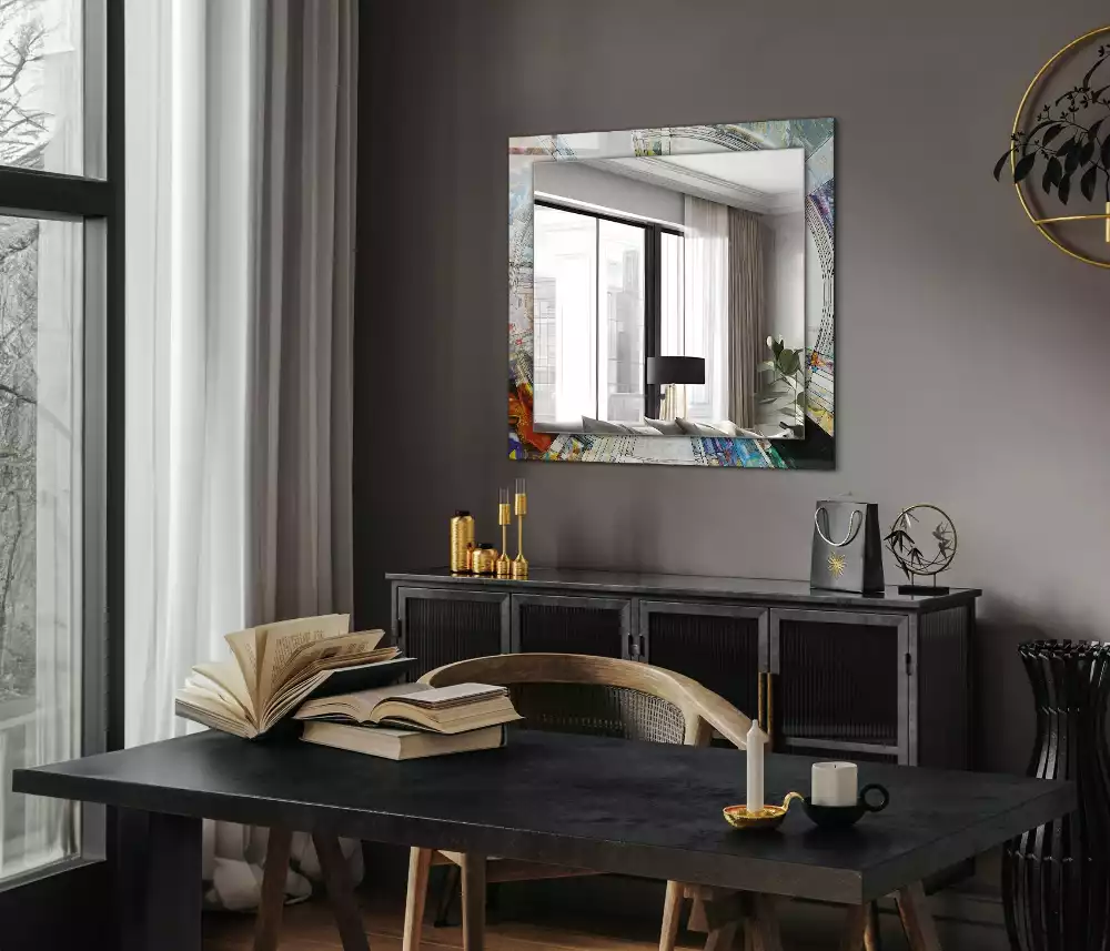 Lustro dekoracyjne prostokątne z motywem abstrakcyjnej mozaiki okręgów