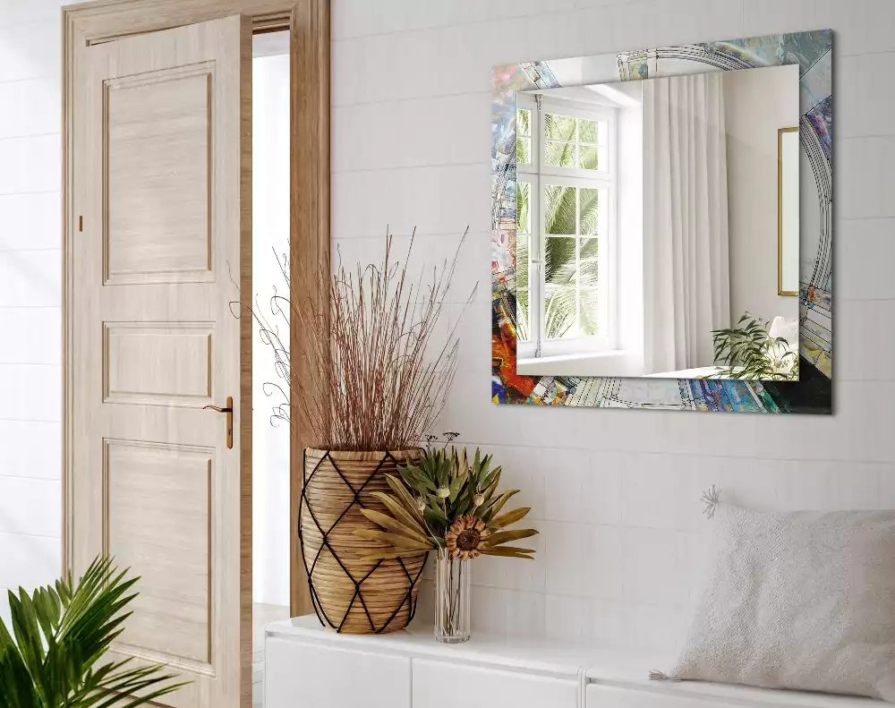 Lustro dekoracyjne prostokątne z motywem abstrakcyjnej mozaiki okręgów