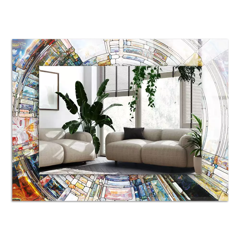 Lustro dekoracyjne prostokątne z motywem abstrakcyjnej mozaiki okręgów