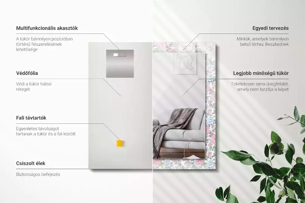 Lustro prostokątne z nadrukiem w kwiatowy wzór na tkaninie
