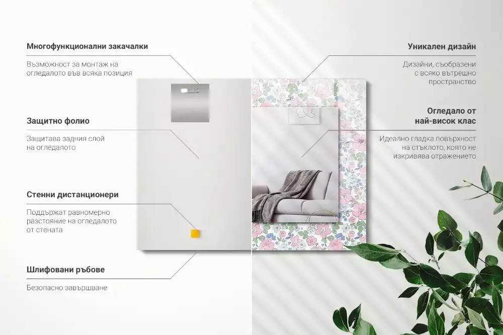 Lustro prostokątne z nadrukiem w kwiatowy wzór na tkaninie