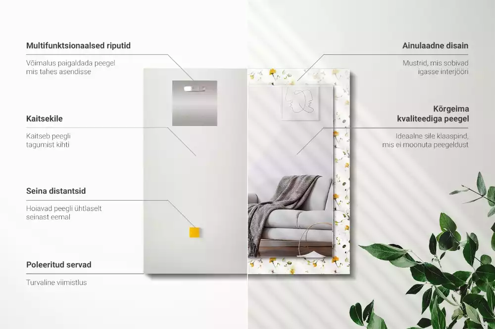 Lustro dekoracyjne z nadrukiem w motyw Kwiatów i liści