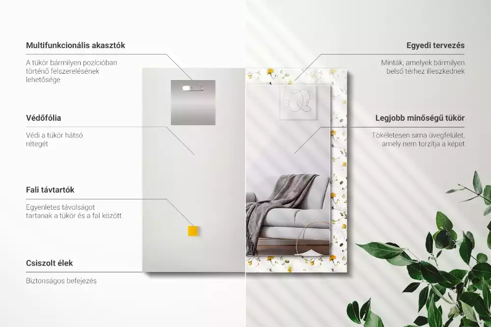 Lustro dekoracyjne z nadrukiem w motyw Kwiatów i liści