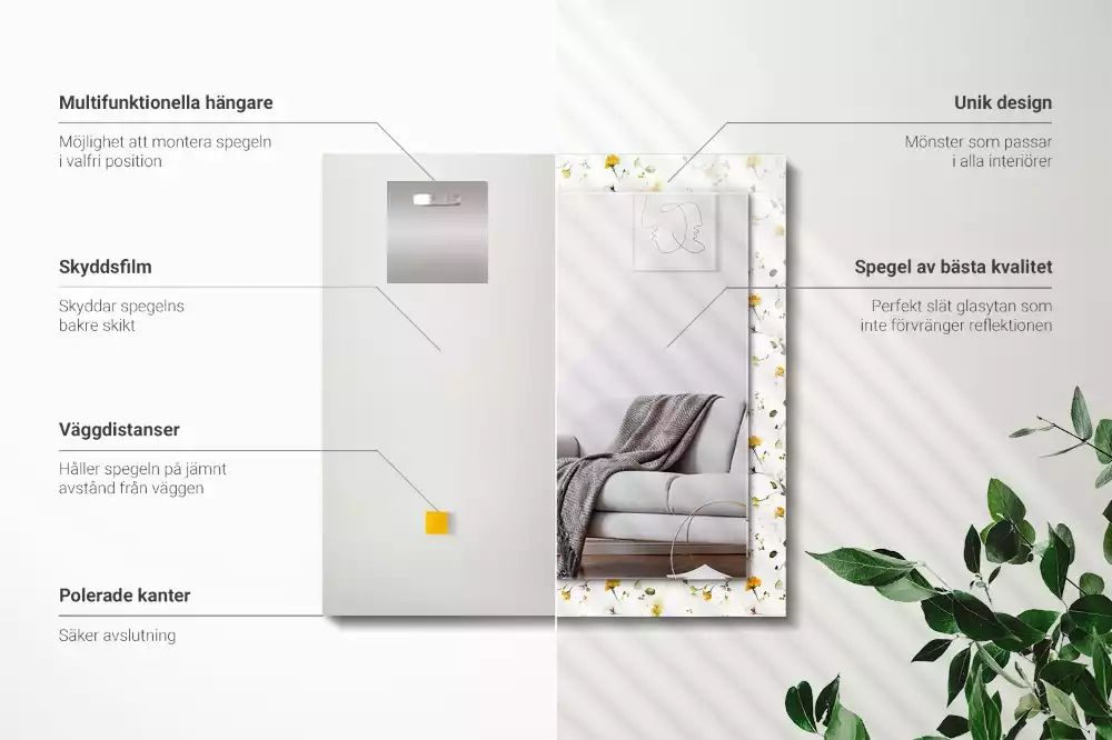 Lustro dekoracyjne z nadrukiem w motyw Kwiatów i liści