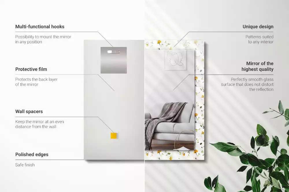 Lustro dekoracyjne z nadrukiem w motyw Kwiatów i liści