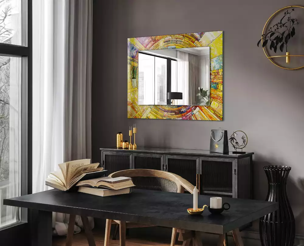 Lustro dekoracyjne prostokątne w kolorze z abstrakcyjną mozaiką