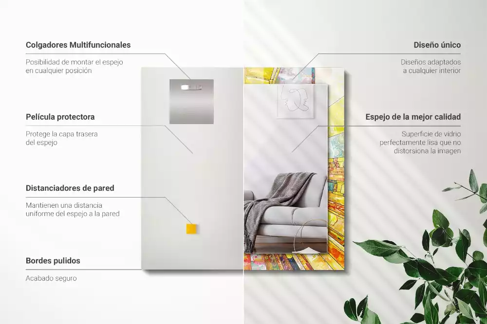 Lustro dekoracyjne prostokątne w kolorze z abstrakcyjną mozaiką