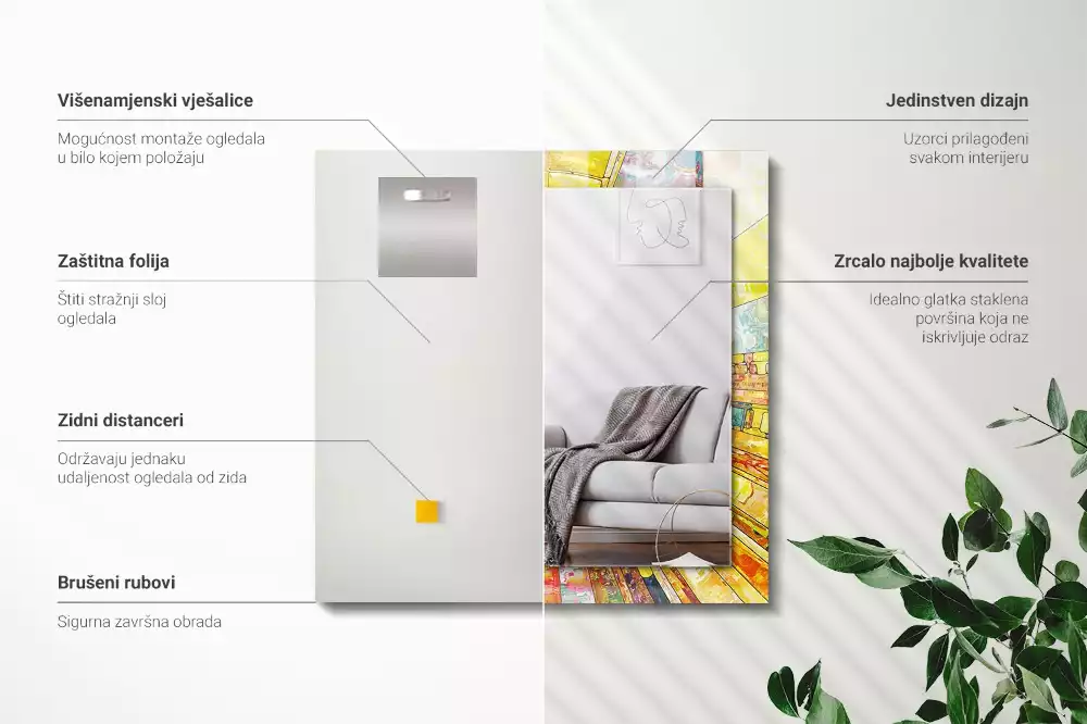 Lustro dekoracyjne prostokątne w kolorze z abstrakcyjną mozaiką