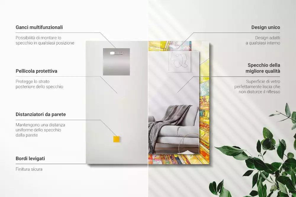 Lustro dekoracyjne prostokątne w kolorze z abstrakcyjną mozaiką