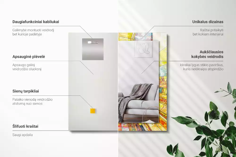 Lustro dekoracyjne prostokątne w kolorze z abstrakcyjną mozaiką