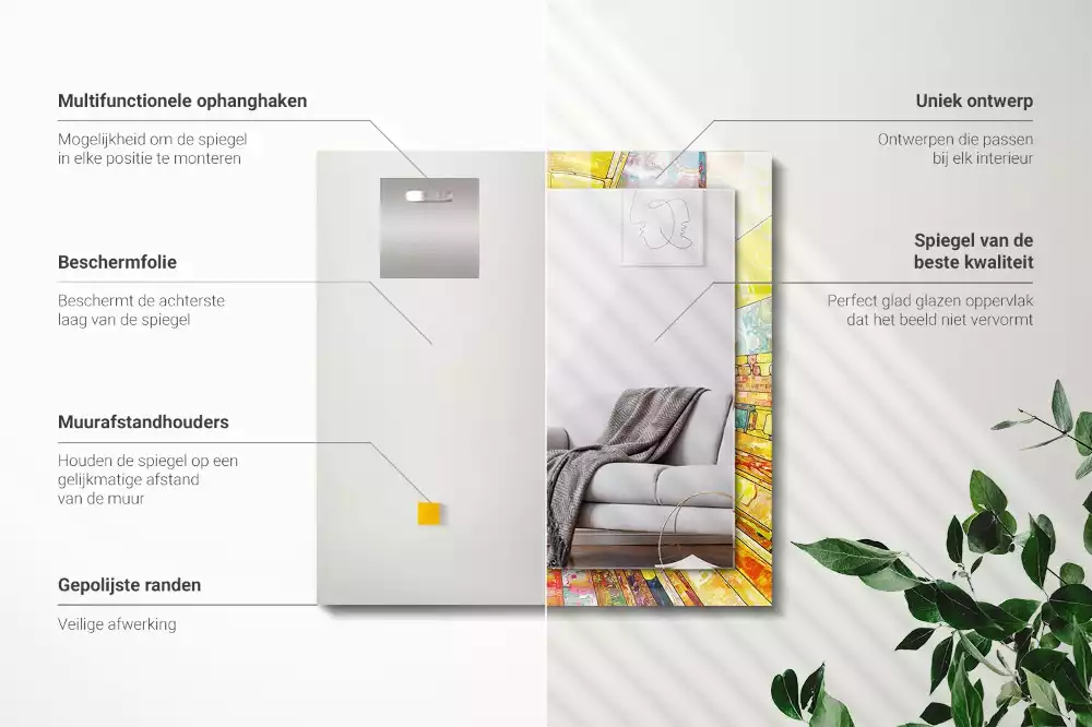 Lustro dekoracyjne prostokątne w kolorze z abstrakcyjną mozaiką