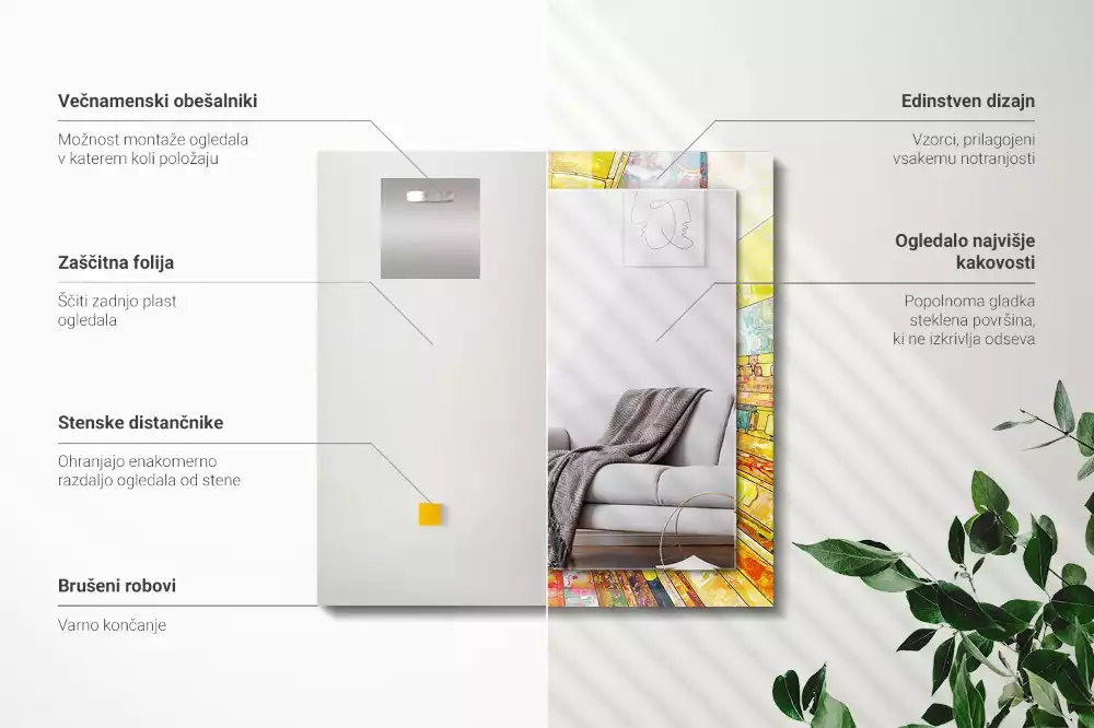 Lustro dekoracyjne prostokątne w kolorze z abstrakcyjną mozaiką